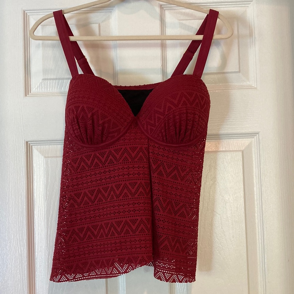 Burgundy Lace Tankini Set